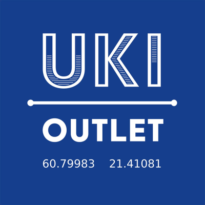 Sinivalkoinen outlet-logo.