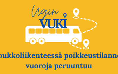 Joukkoliikenteen poikkeustilanteesta kertova kuva: teksti vuoroja peruuntuu