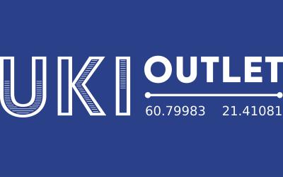 Sinivalkoinen outlet-logo.