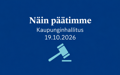 Kaupunginhallituksen päätöksistä 19.10.2026 kuva, jossa näkyy puheenjohtajan nuija