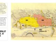 Kuvassa on kaupungin asemakaava vuodelta 1843 ennen suuria tulipaloja. Vuonna 1846 suuri tulipalo tuhosi suuren osan Uudenkaupungin itäisestä keskustasta. Vuonna 1855 torilta länteen avautuva alue paloi vuorostaan maan tasalle. Kuvassa kaupungin asemakaava vuodelta 1846