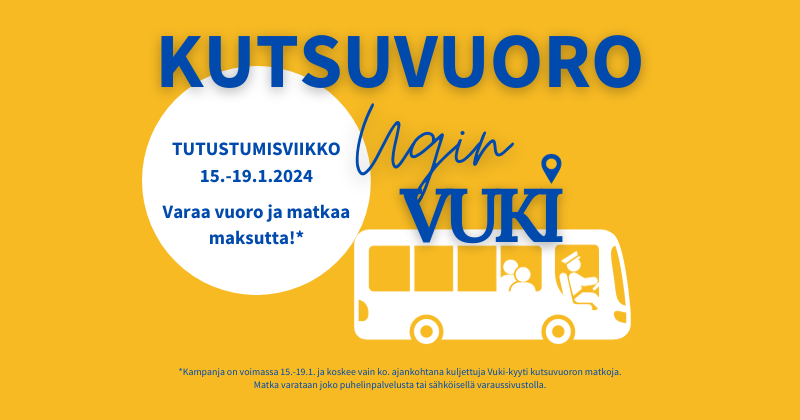 Kutsuvuoron tutustumisviikko 15.-19.1.2024 - Matkaa maksutta tämän viikon aikana.