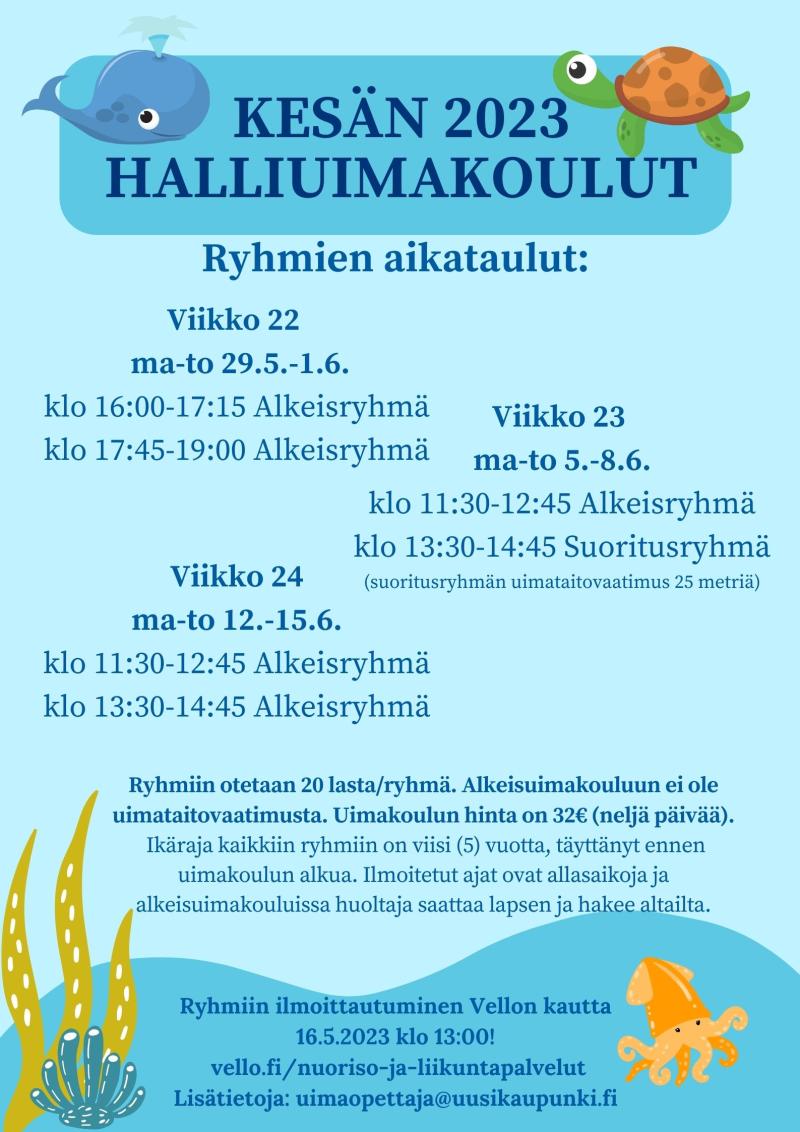 mainos kesän uimahallin uimakouluista