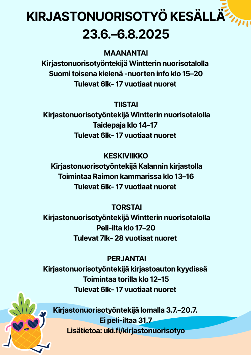Kirjastonuorisotyön kesäaikataulu