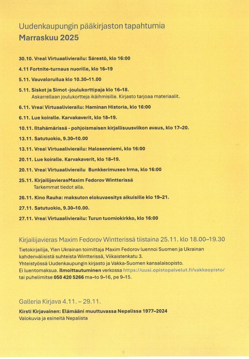 Pääkirjaston tapahtumalistaus marraskuu 2025