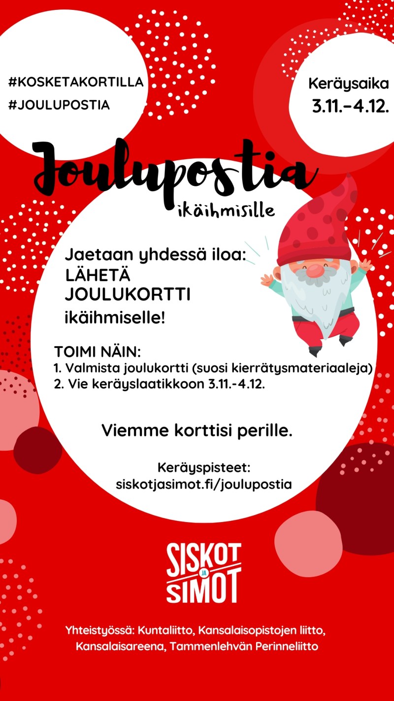 Joulutonttu ja Siskot ja Simot -logo punavalkoisella taustalla